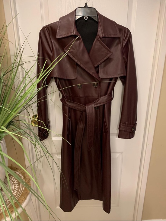 Dynamite Jackets & Blazers - Dynamite Burgundy Faux Leather Trench Coat